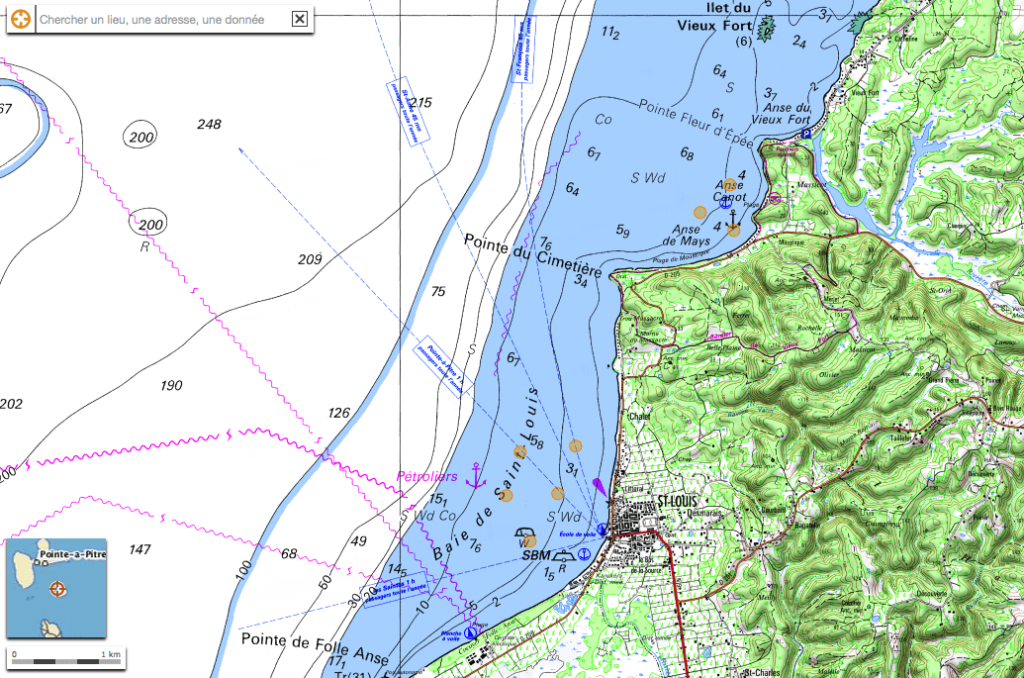 Carte IGN Littoral croisière de la Baie de Saint-Louis de Marie-Galante
